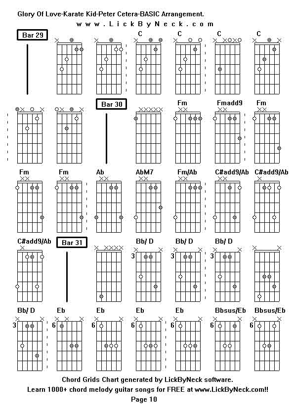 Chord Grids Chart of chord melody fingerstyle guitar song-Glory Of Love-Karate Kid-Peter Cetera-BASIC Arrangement,generated by LickByNeck software.